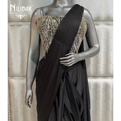 Black Satin Drape Saree