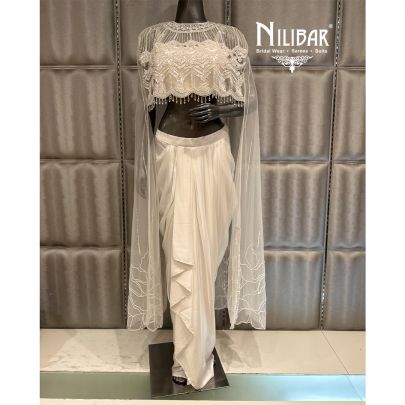 White Soft Net Satin Crop top Paired with Doti