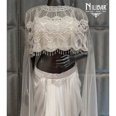 White Soft Net Satin Crop top Paired with Doti