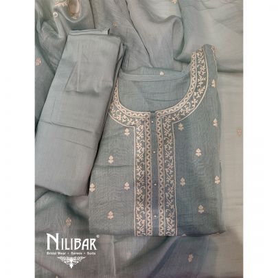 Pastel Blue Mul Cotton Unstitched Suit