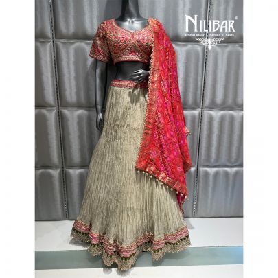 Pink-Silver Silk Embroidered Lehenga