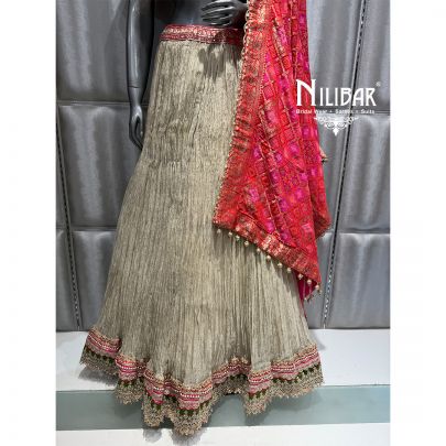 Pink-Silver Silk Embroidered Lehenga