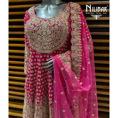 Hot Pink Georgette Short Anarkali Paired With Loose Palazzo