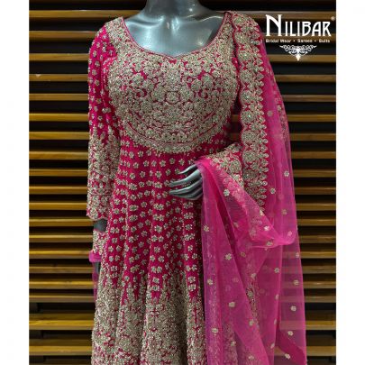 Hot Pink Georgette Short Anarkali Paired With Loose Palazzo