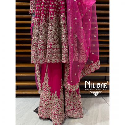 Hot Pink Georgette Short Anarkali Paired With Loose Palazzo
