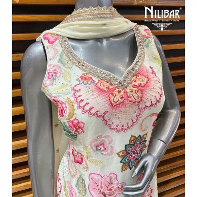 Off White Chinon Printed Garara Suit