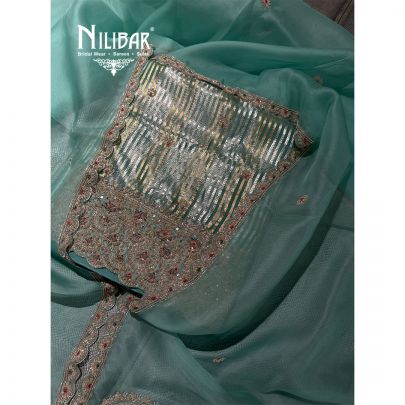 Sea Green Organza Embroidered Unstitched Suit