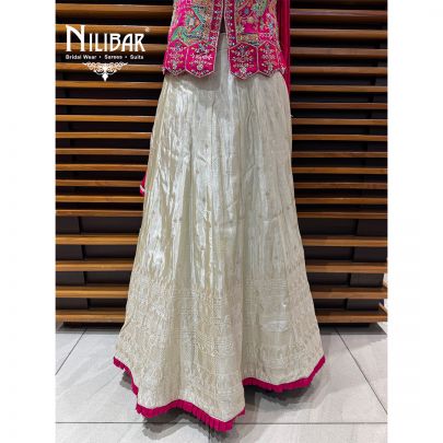 Hot Pink & Ivory Silk Short Choli Paired With Lehenga & Chinnon Dupatta