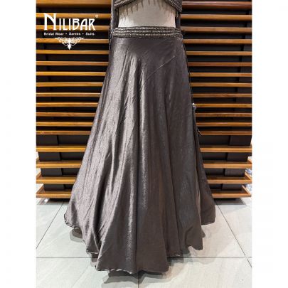 Metallic Grey Silk Crop Choli Paired With Lehenga & Dupatta