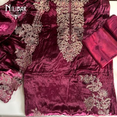 Rose Pink Velvet Unstitched Suit