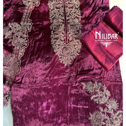 Rose Pink Velvet Unstitched Suit