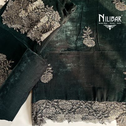 Bottle Green Velvet Unstitched Suit