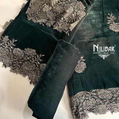 Bottle Green Velvet Unstitched Suit