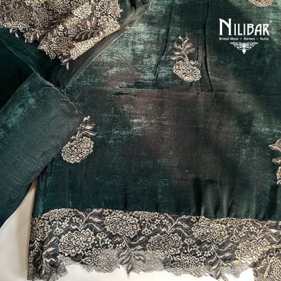 Bottle Green Velvet Unstitched Suit