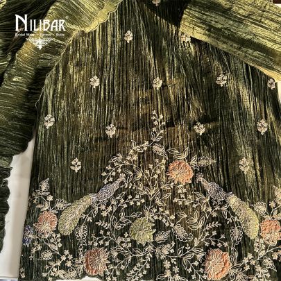 Mehandi Green Velvet Unstitched Suit