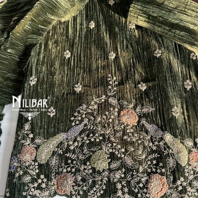 Mehandi Green Velvet Unstitched Suit