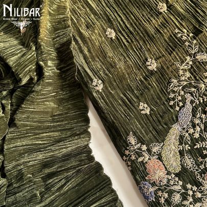 Mehandi Green Velvet Unstitched Suit