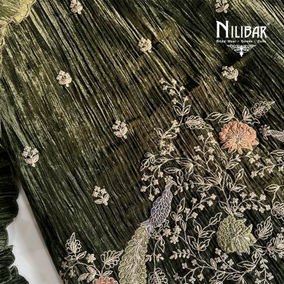 Mehandi Green Velvet Unstitched Suit