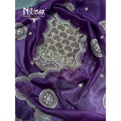Purple Organza Embroidered Unstitched Suit