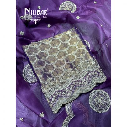 Purple Organza Embroidered Unstitched Suit