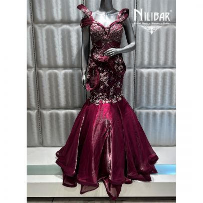 Wine Red Tissue Organza Gown