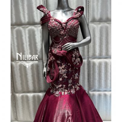 Wine Red Tissue Organza Gown