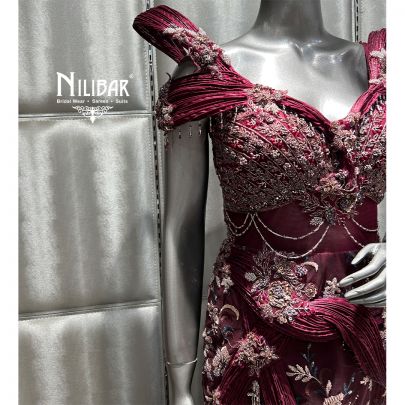 Wine Red Tissue Organza Gown