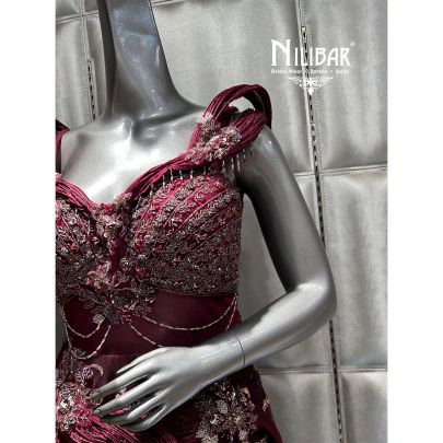 Wine Red Tissue Organza Gown
