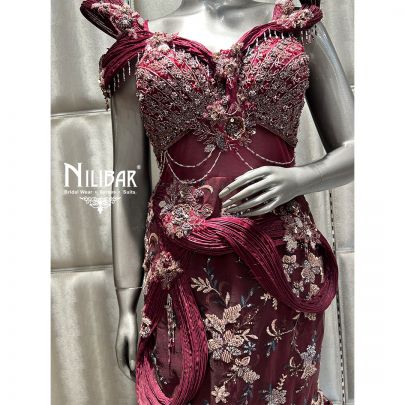 Wine Red Tissue Organza Gown