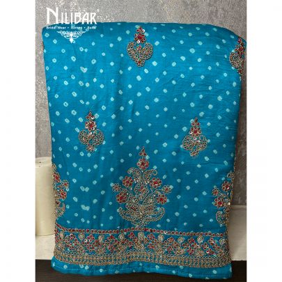 Sky Blue Magenta Satin Unstitched Suit