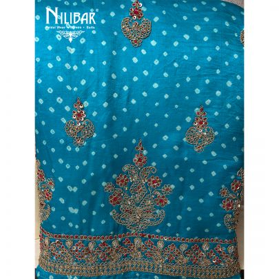 Sky Blue Magenta Satin Unstitched Suit