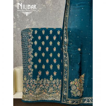 Peacock Blue Crepe Unstitched Suit