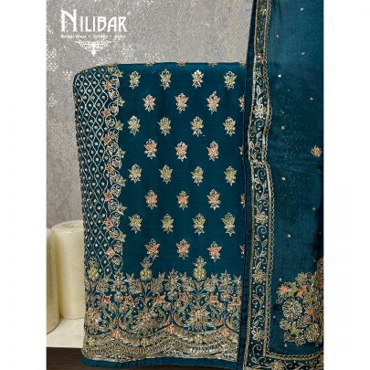 Peacock Blue Crepe Unstitched Suit