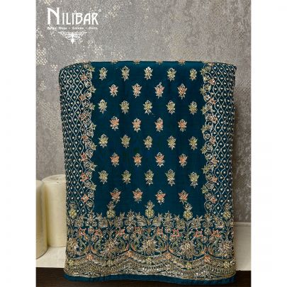 Peacock Blue Crepe Unstitched Suit