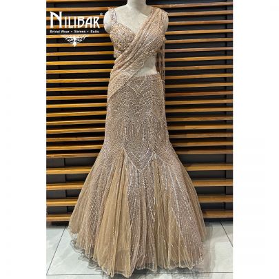 Beige Gold Net Lehenga