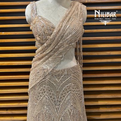 Beige Gold Net Lehenga