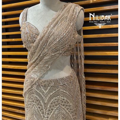 Beige Gold Net Lehenga