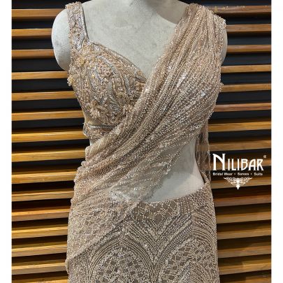 Beige Gold Net Lehenga