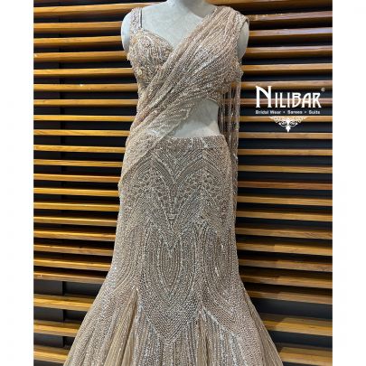 Beige Gold Net Lehenga