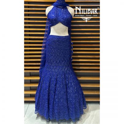 Ink Blue Net Lehenga