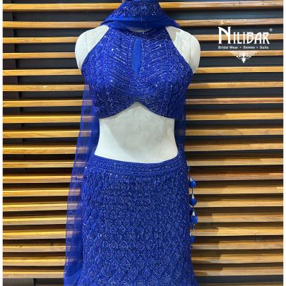 Ink Blue Net Lehenga