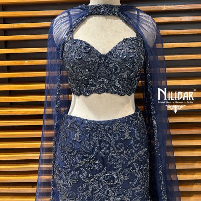 Deep Blue Net Lehenga