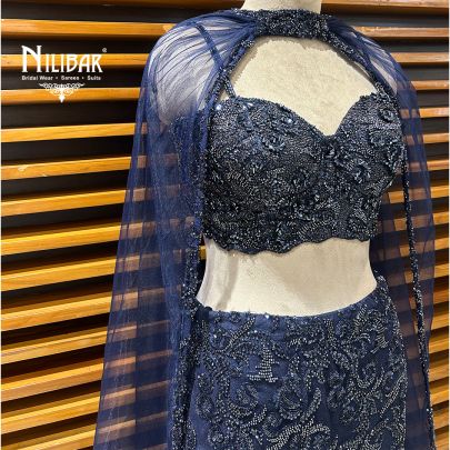 Deep Blue Net Lehenga