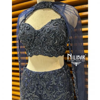 Deep Blue Net Lehenga