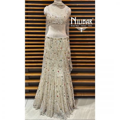 Cream Net Lehenga