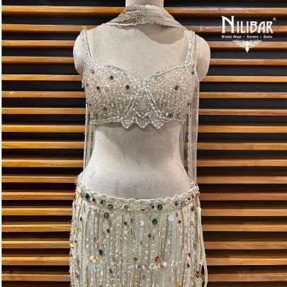 Cream Net Lehenga