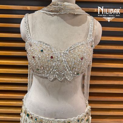Cream Net Lehenga