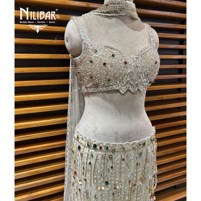 Cream Net Lehenga