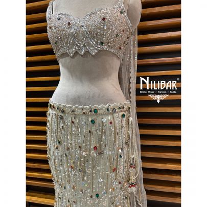 Cream Net Lehenga