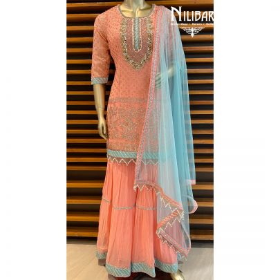 Peach Pink Georgette Sharara Suit